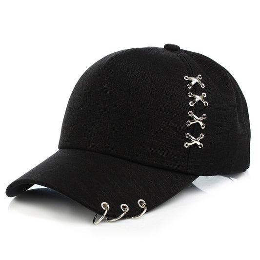 Black Metal Cross Hoop Baseball Cap for Men & Women