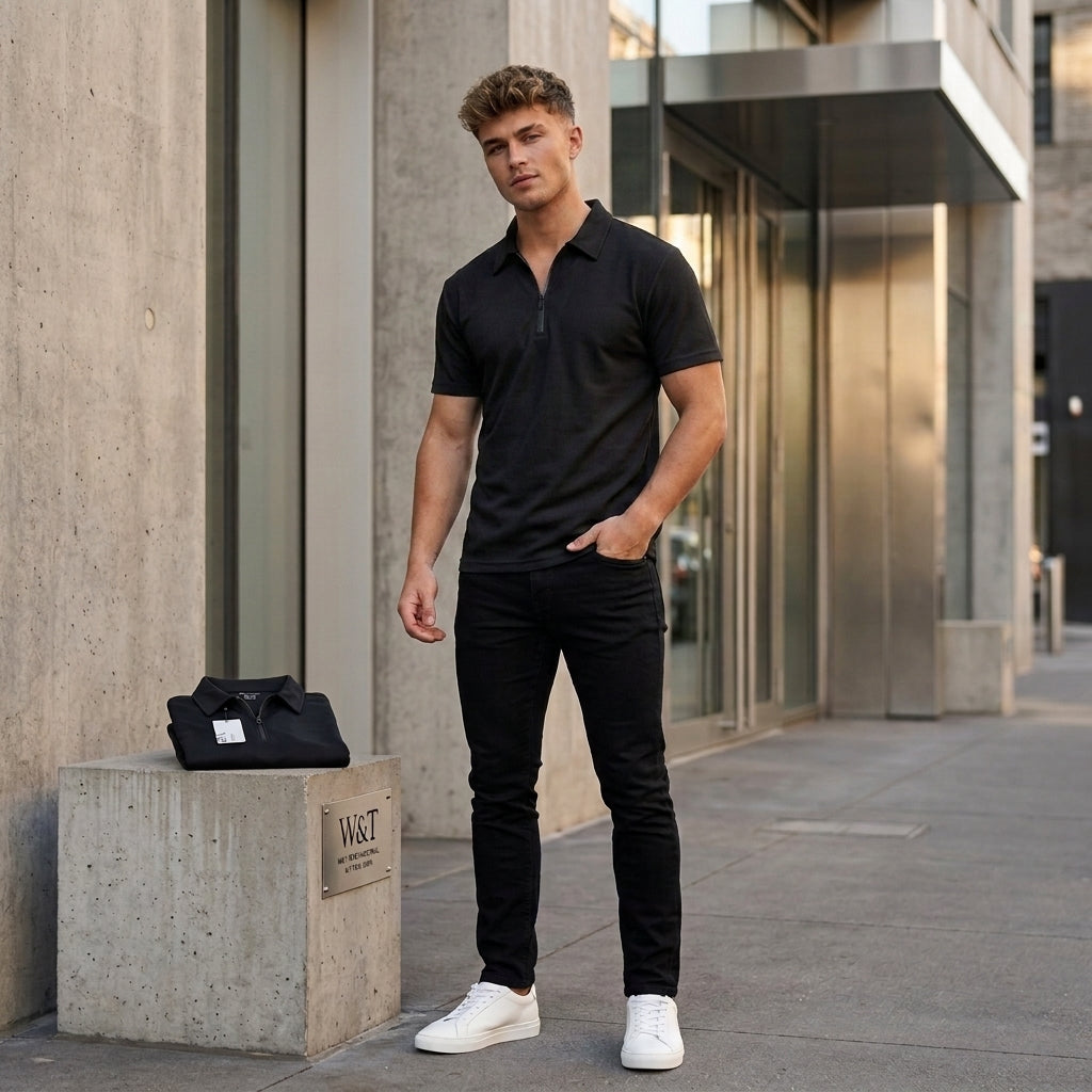 Men's Black & White Hooded  casual Sweatshirt Set