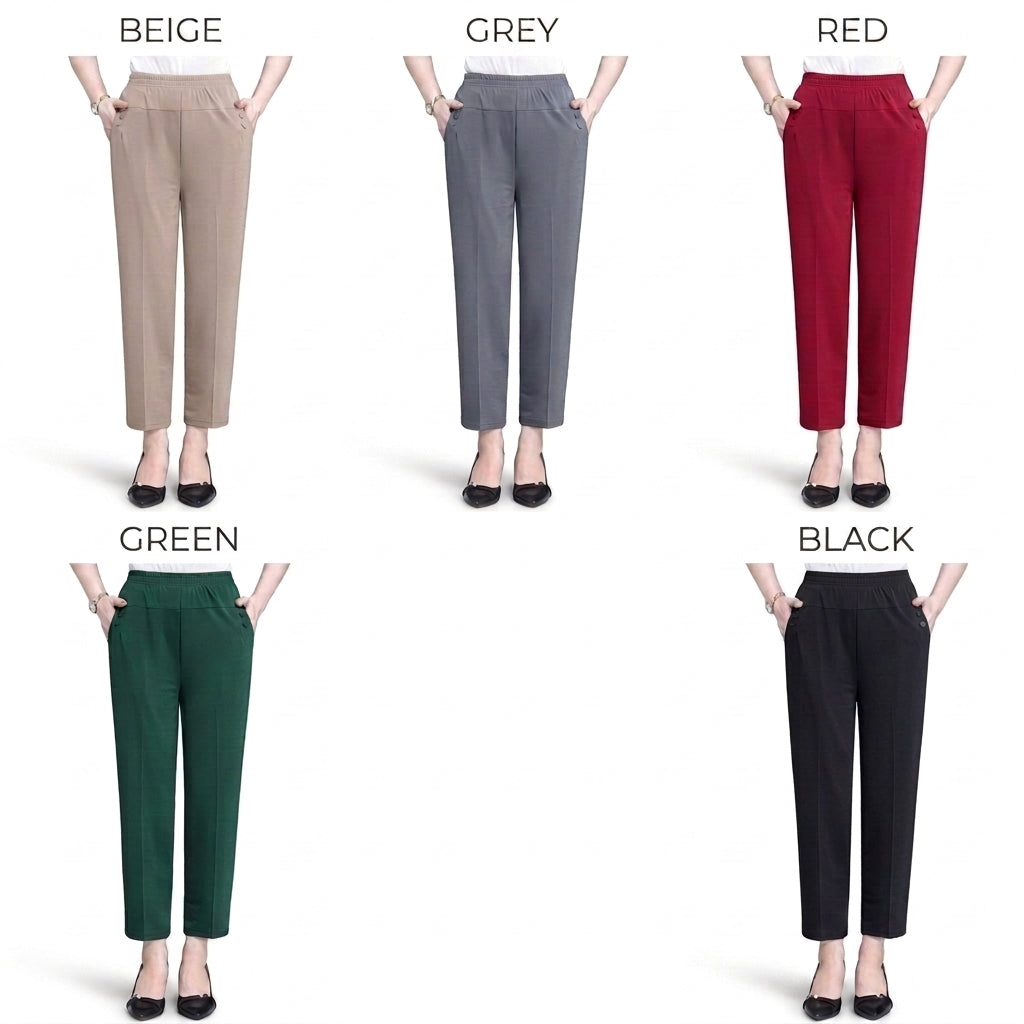 Women's High Waist Cropped Pants – Elastic Waist Straight Leg Casual Office Trousers for Women