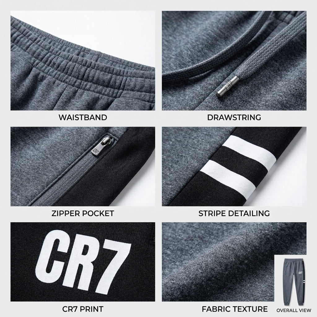 CR7 Men's Modern Terry Zipper Track Pants – Adjustable Waist 28-34